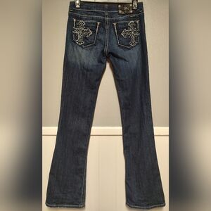 Miss Me Dark Blue Boot Cut Jeans with Embellished Pockets